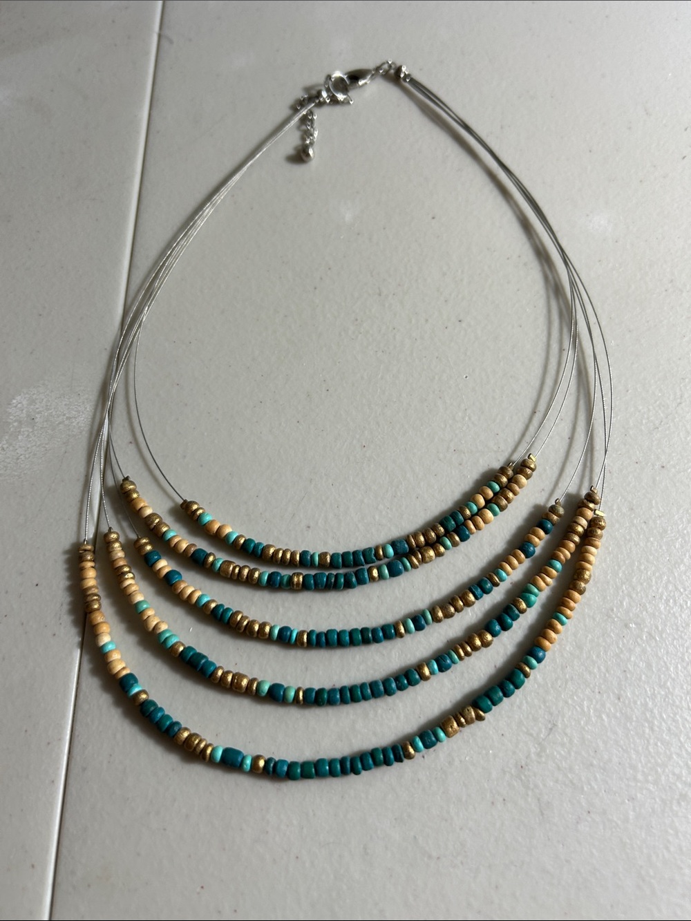Multi-Strand Turquoise and Gold Beaded Necklace - Women Jewelry